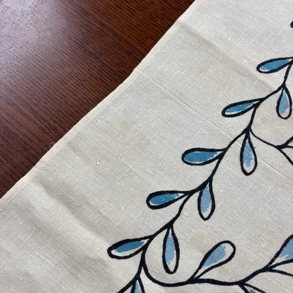 Vintage Floral Hand Printed Linen Tablecloth Square 51x51 Mid Century Retro